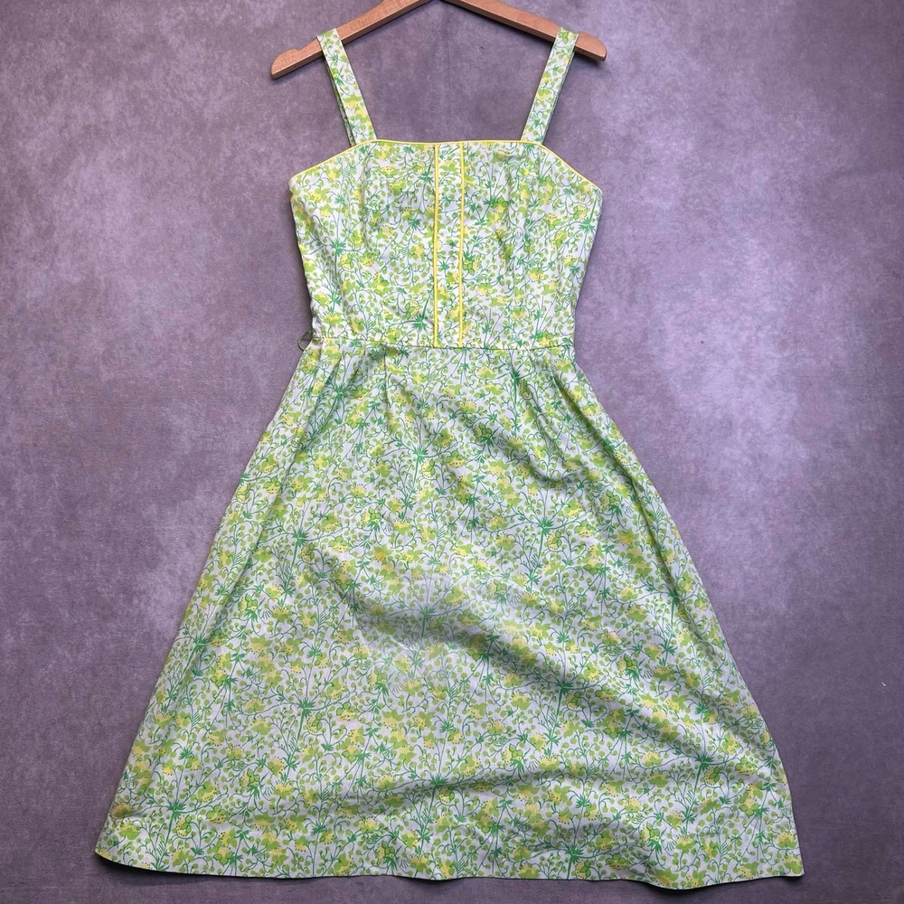 Vintage The Lilly Lilly Pulitzer Green Yellow Floral Fit Flare Dress Size 8